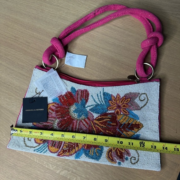 Pink Beaded Floral Handbag by America & Beyond - Picture 9 of 14